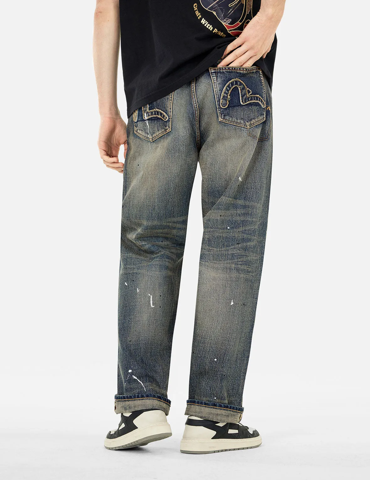 7-Pocket Design Vintage Washed Loose Fit Jeans #2038