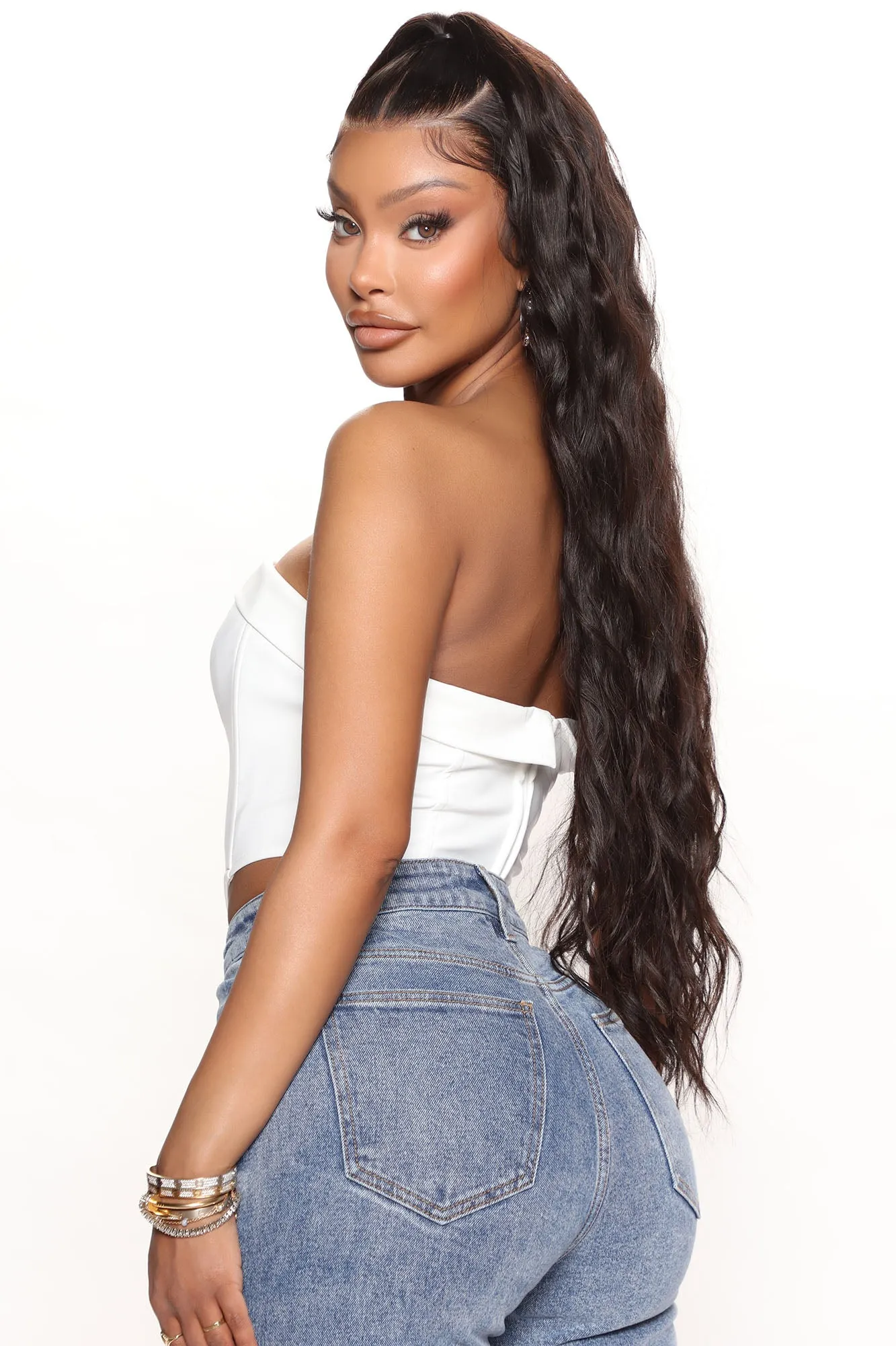 Allegra Faux Leather Corset Top - White