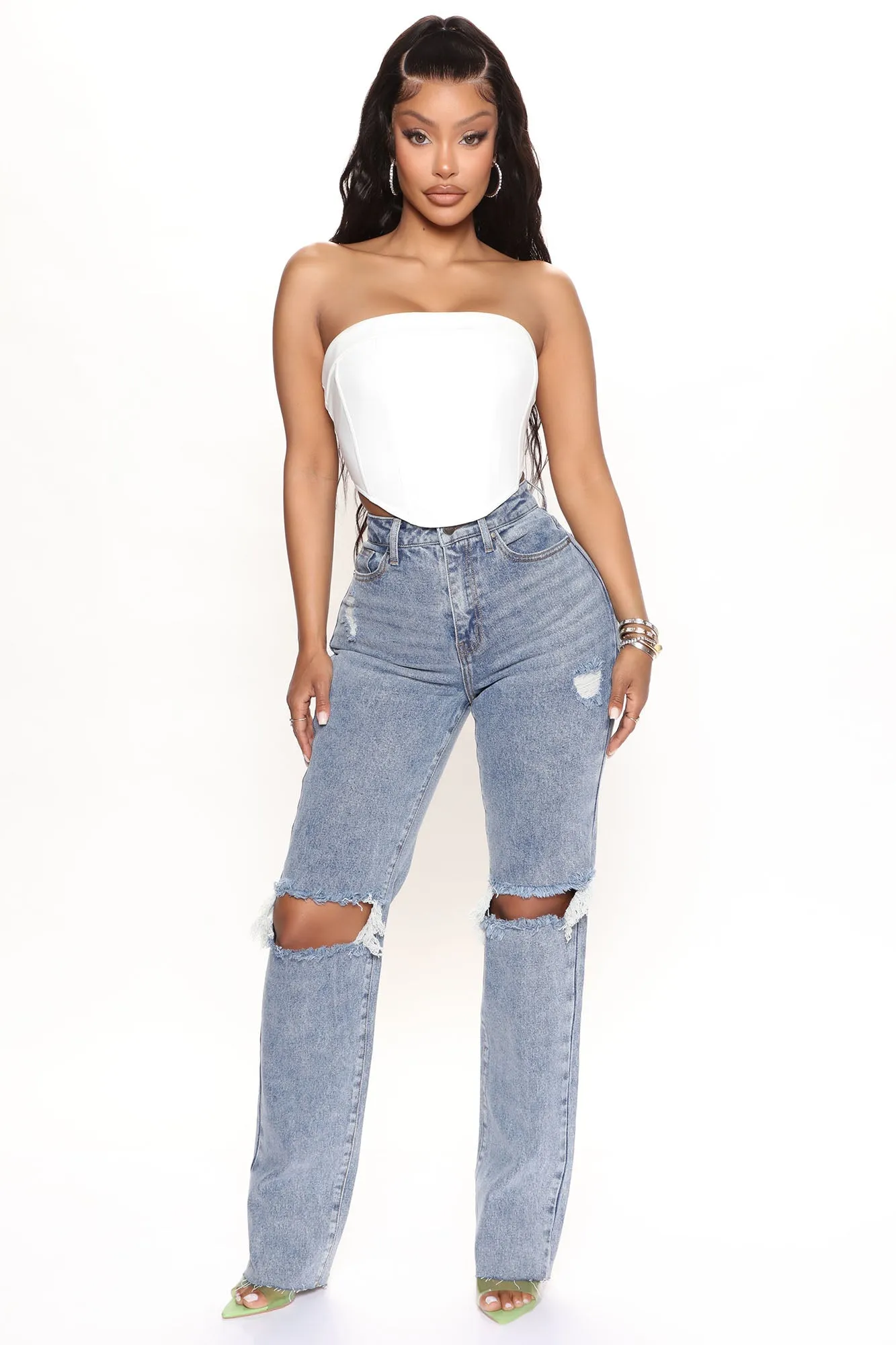 Allegra Faux Leather Corset Top - White