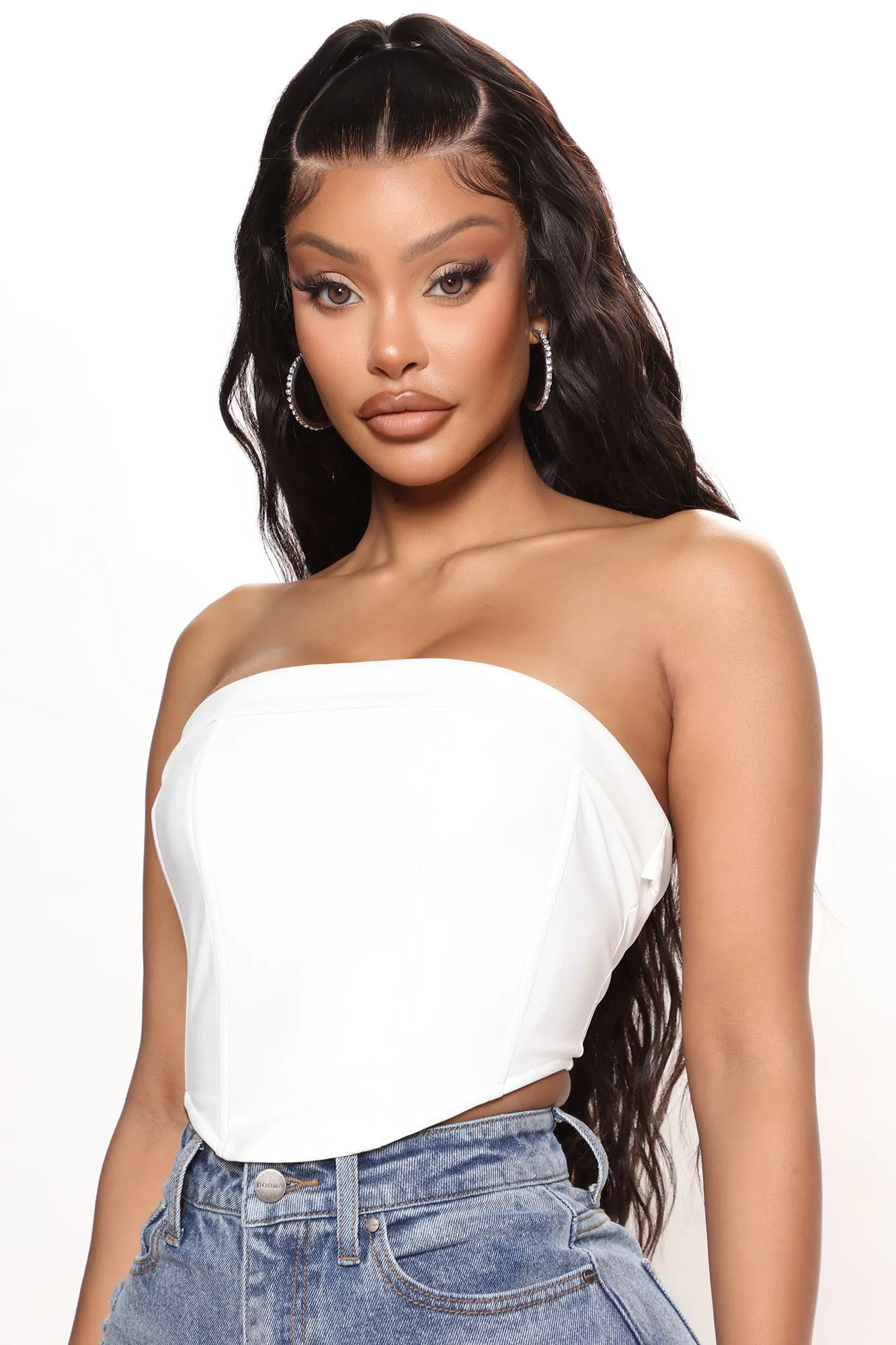 Allegra Faux Leather Corset Top - White