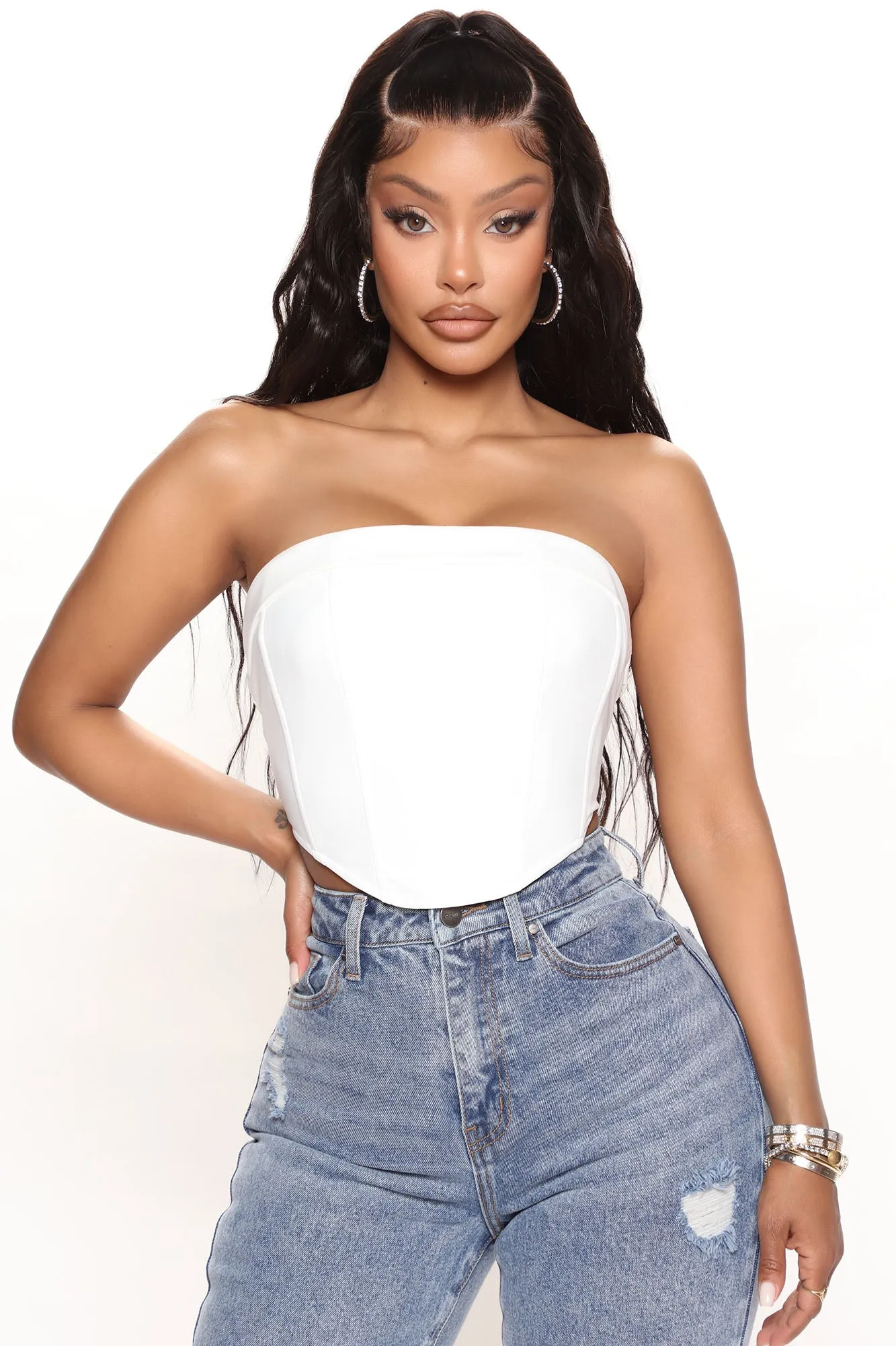 Allegra Faux Leather Corset Top - White