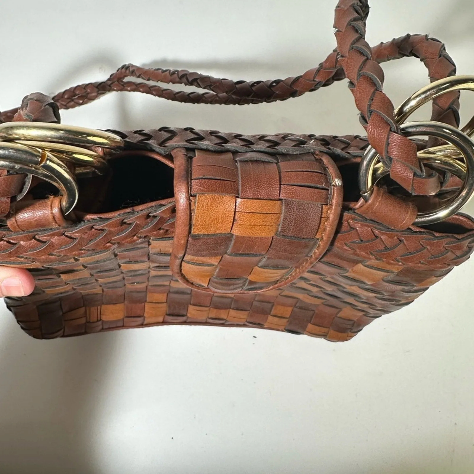Brown Woven Leather  Bag