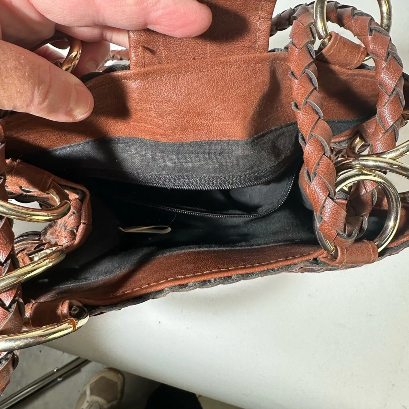 Brown Woven Leather  Bag