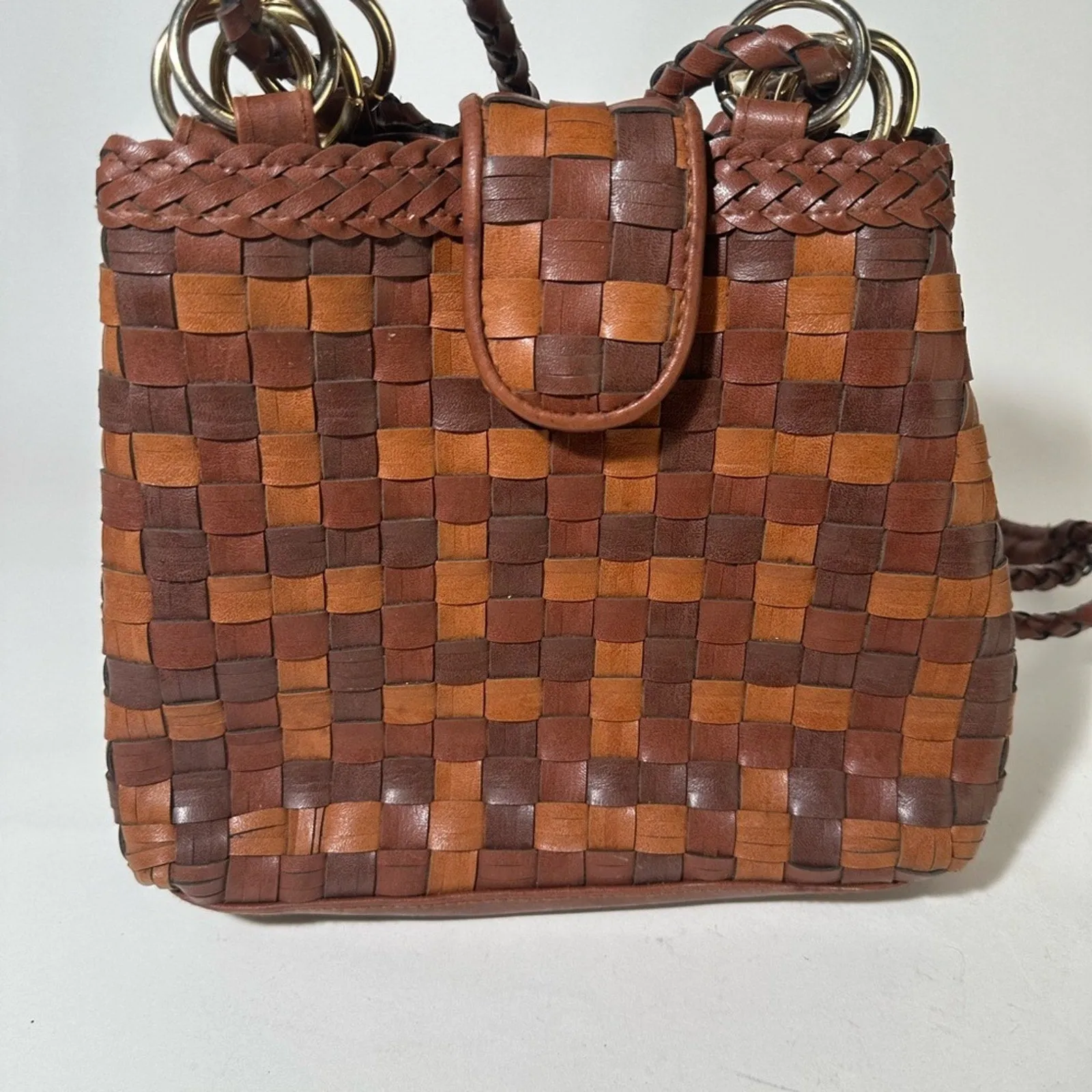 Brown Woven Leather  Bag