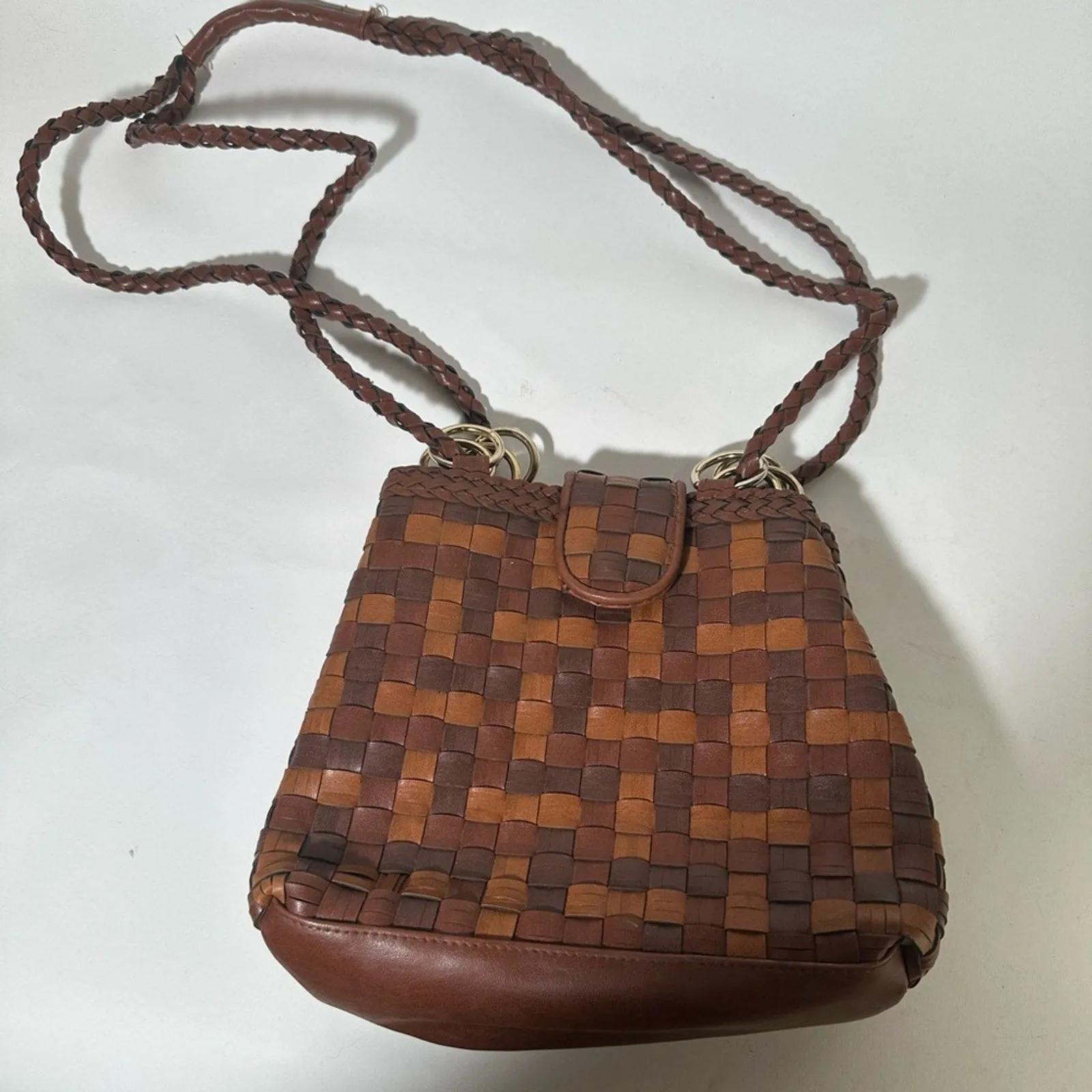 Brown Woven Leather  Bag