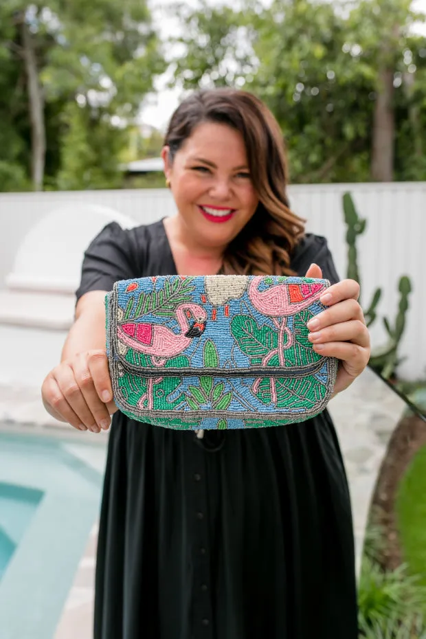 Flamingo Fever Blue Sequin Bag