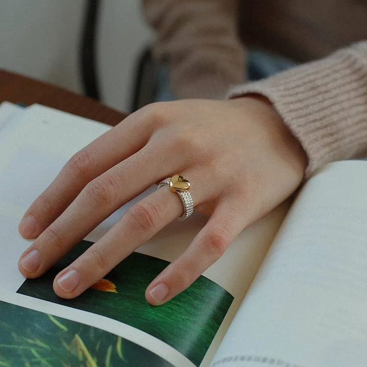 Heart Medallion Textured Triple Row Ring