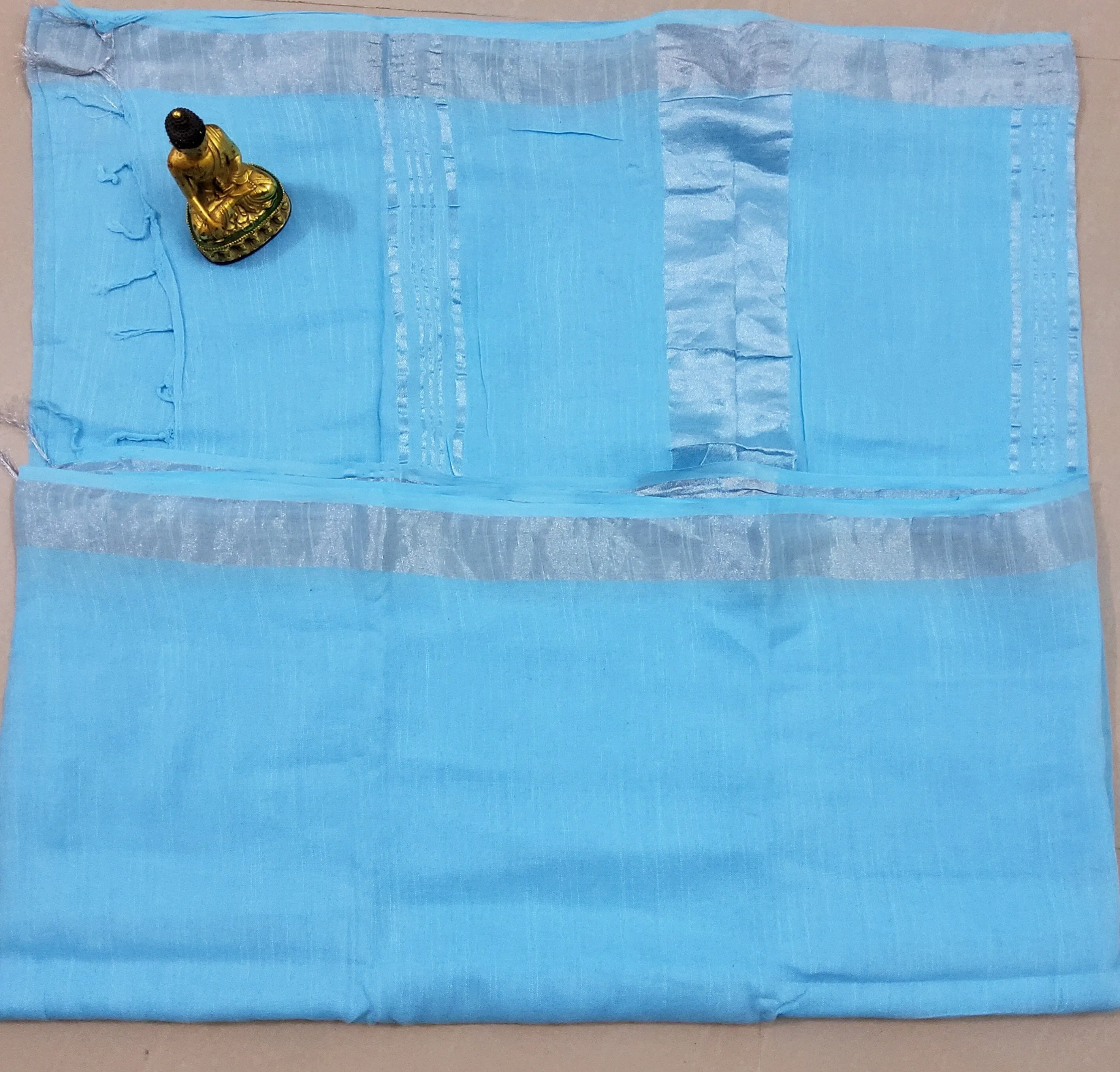 Linen Cotton Saree with Silver Border