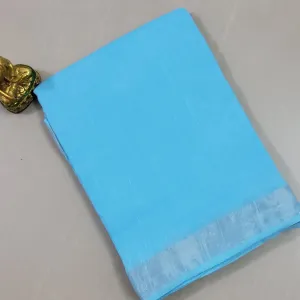 Linen Cotton Saree with Silver Border