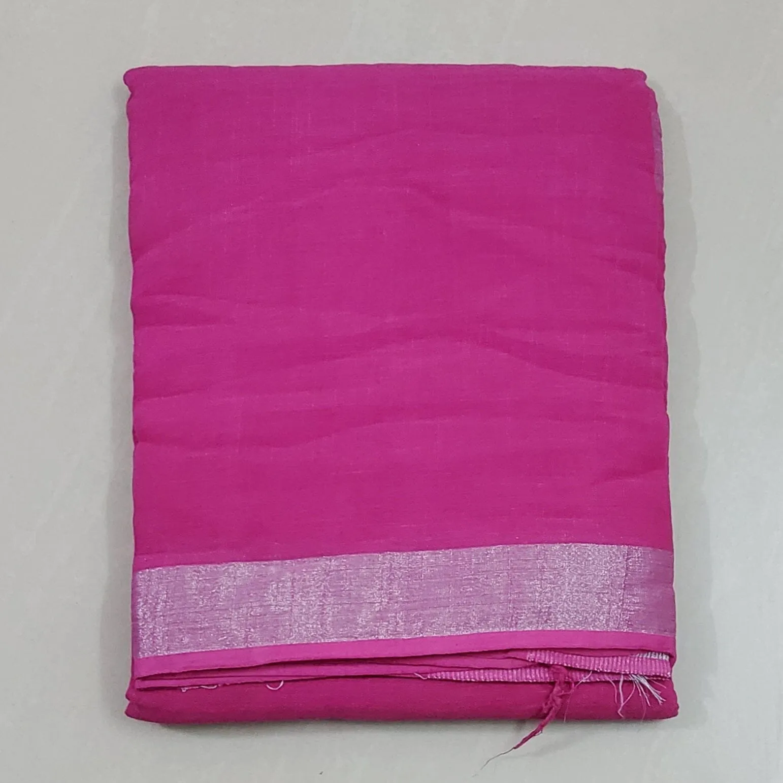 Linen Cotton Saree with Silver Zari Border