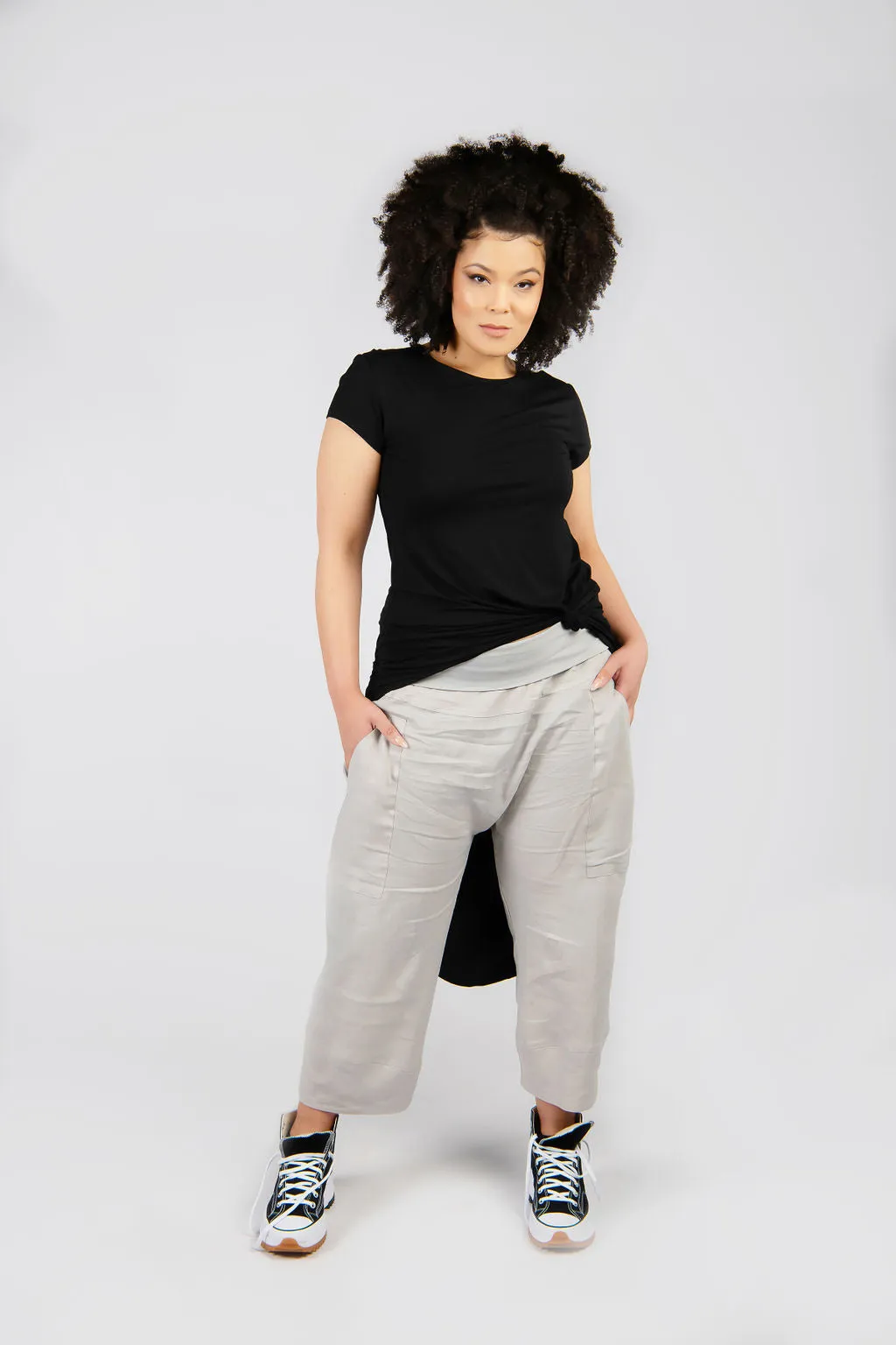 Linen Fold Over Waist Pant
