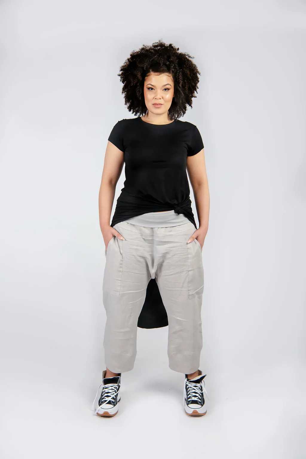 Linen Fold Over Waist Pant