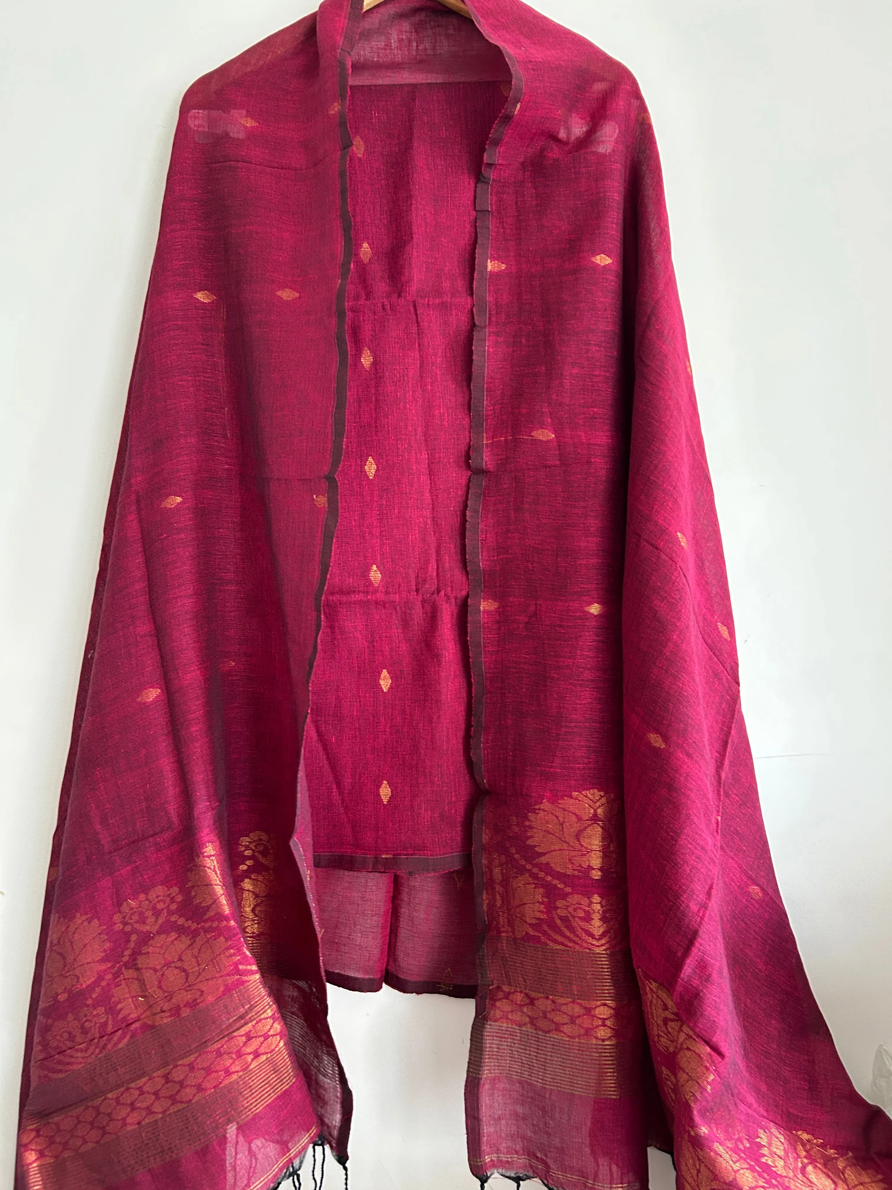 Magenta Jamdani Linen Cotton 2 pc Dress Material