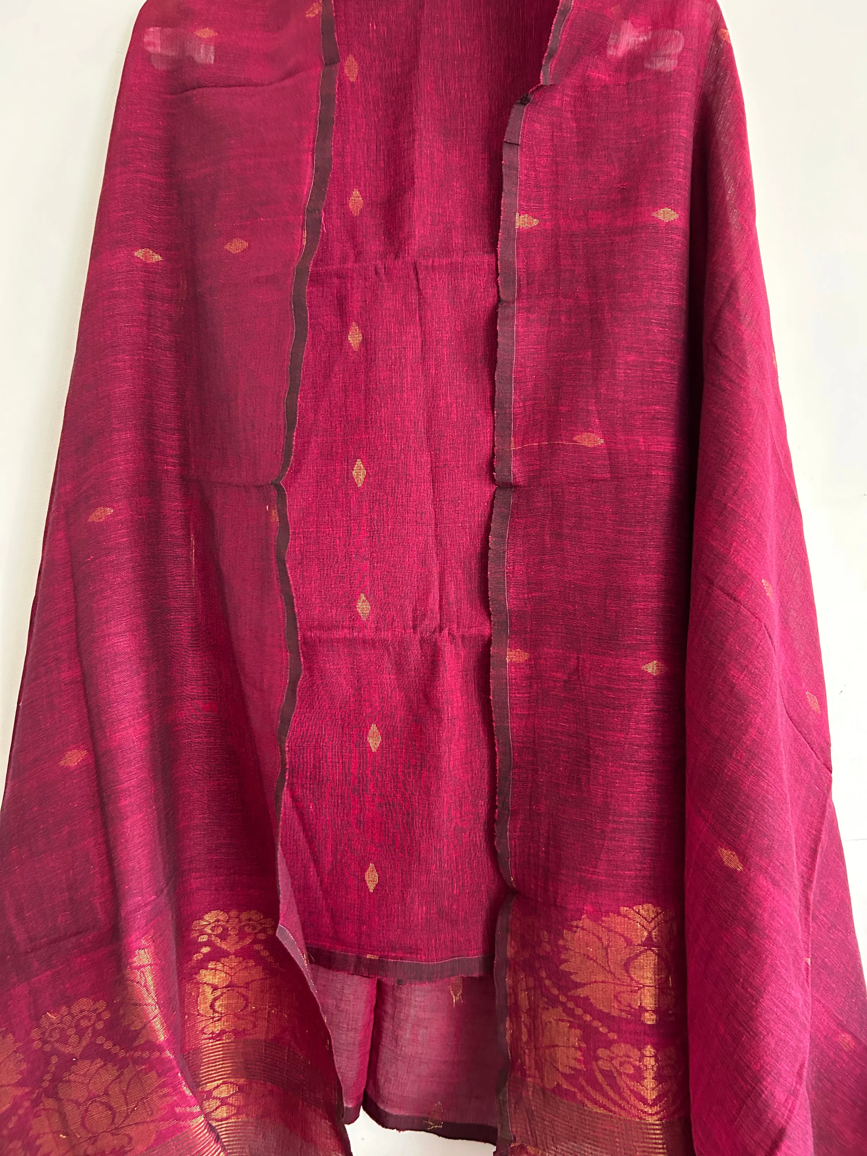 Magenta Jamdani Linen Cotton 2 pc Dress Material
