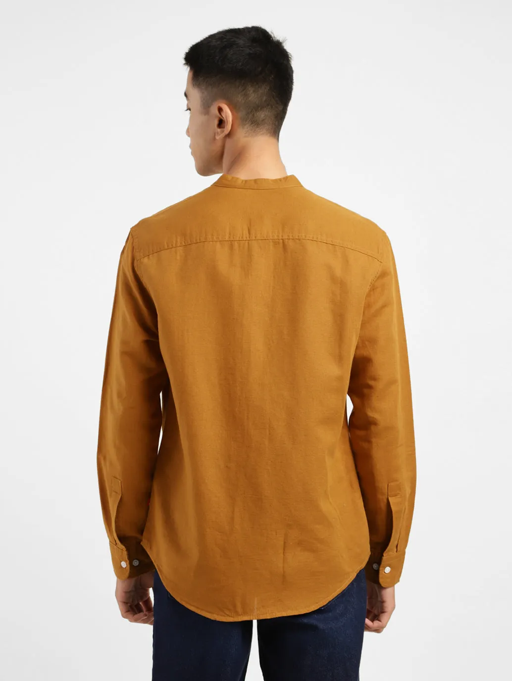 Men's Solid Regular Fit Linen Shirt Orange