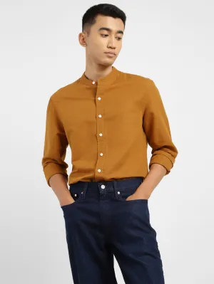 Men's Solid Regular Fit Linen Shirt Orange