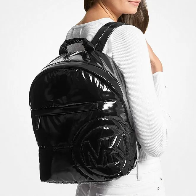 MICHAEL KORS Rae Medium Quilted Metallic Nylon Backpack In Silver