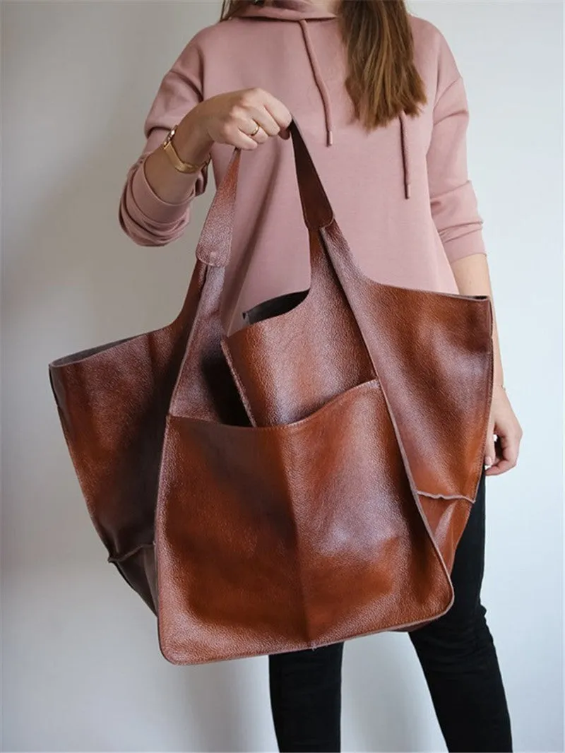 Simple Large Bag Soft Leather Large Capacity One-shoulder Portable Tote Bag