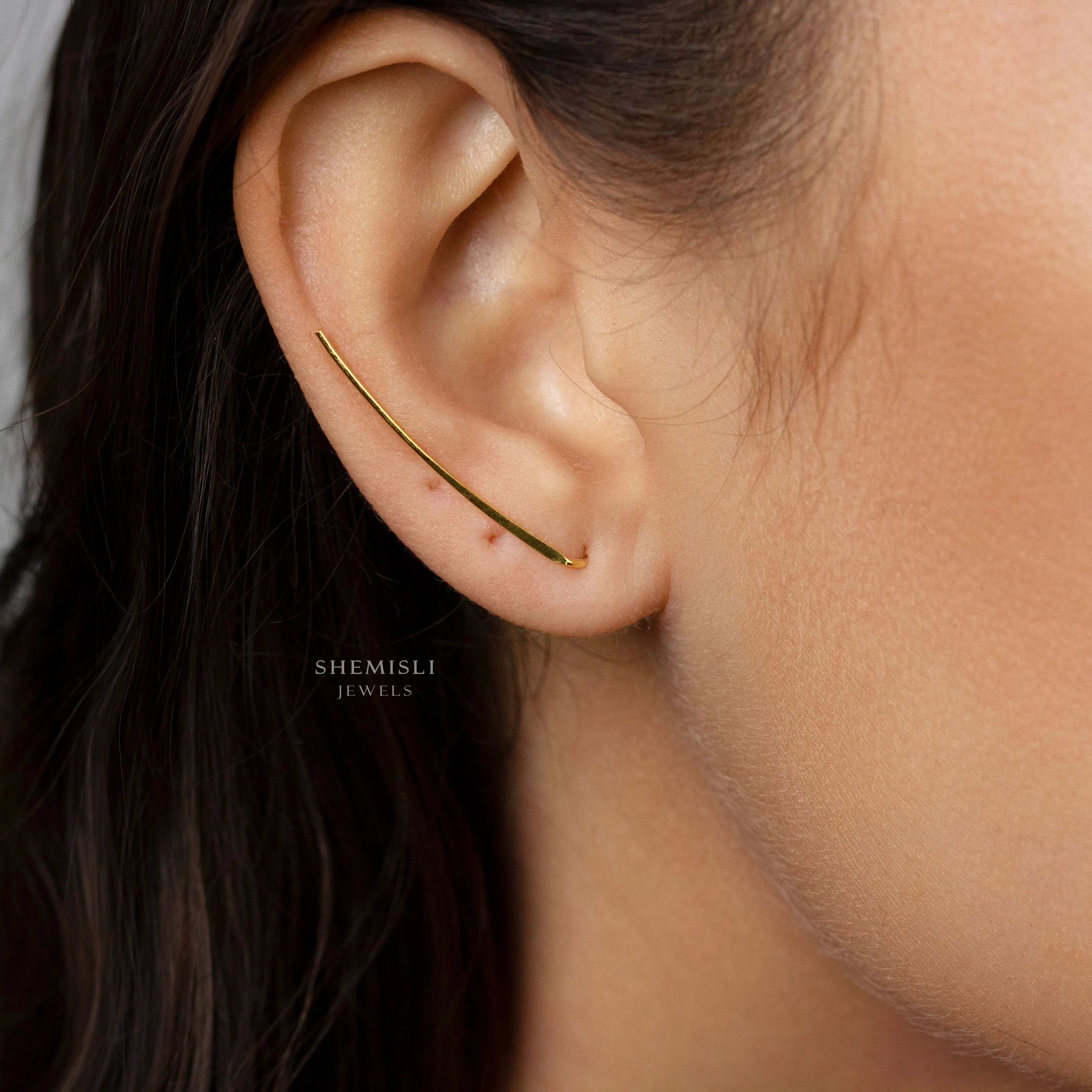 Thin Long Wire Climber Earrings,  Unisex, Gold, Silver SHEMISLI SS334 NOBKG LR