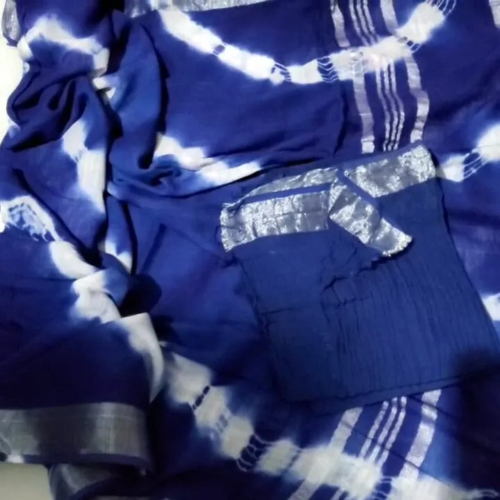 Tie and Dye Linen Cotton Saree with Silver Border