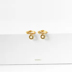 Tiny Sun Drop Hoop Earrings, Huggies, Unisex, Gold, Silver SHEMISLI SH144