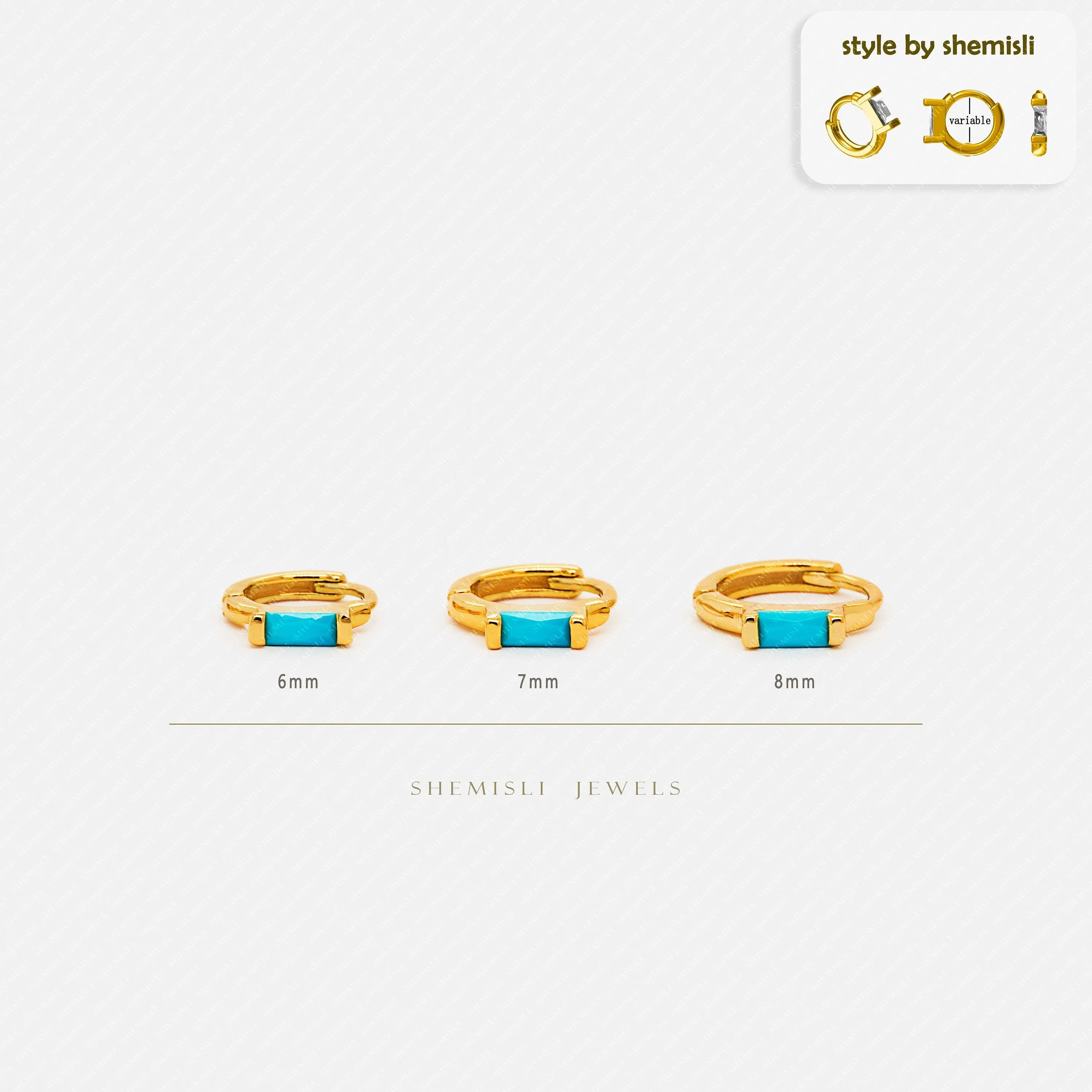 Turquoise Baguette Helix Hoop Earrings, Huggies, Unisex, Gold, Silver SHEMISLI - SH200, SH364, SH365