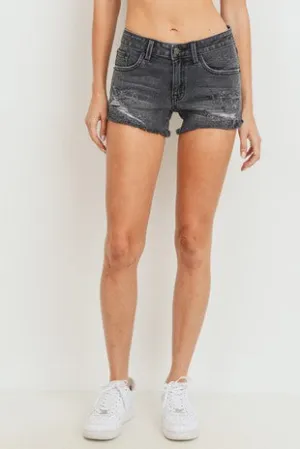 WASHED BLACK DISTRESSED SHORTS