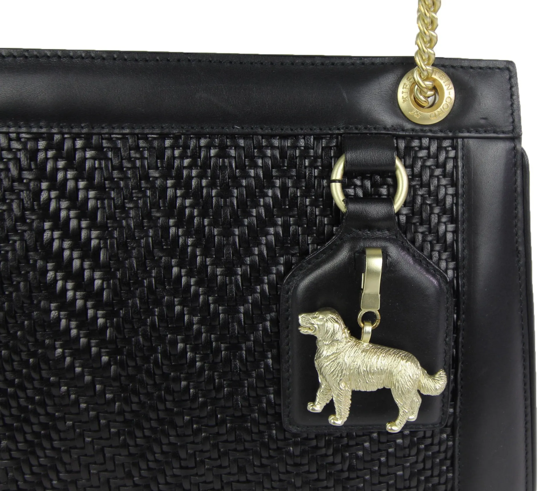 Woven Leather Handbag Golden Retriever Charm