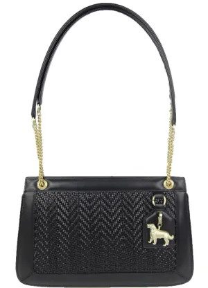 Woven Leather Handbag Golden Retriever Charm